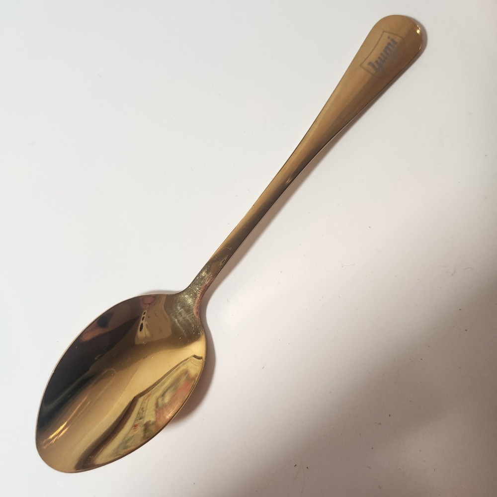 Yumi Gold Tone Metal Dessert Coffee Spoon Engraved Logo‎ 6 Inch Flatware